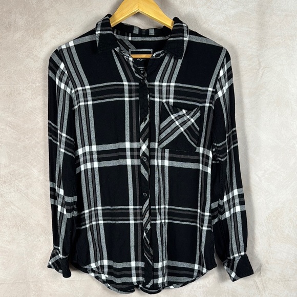 Rails Hunter Black White Plaid Button-Up Shirt Women XS Soft Easy Loose Comfy - Picture 1 of 12